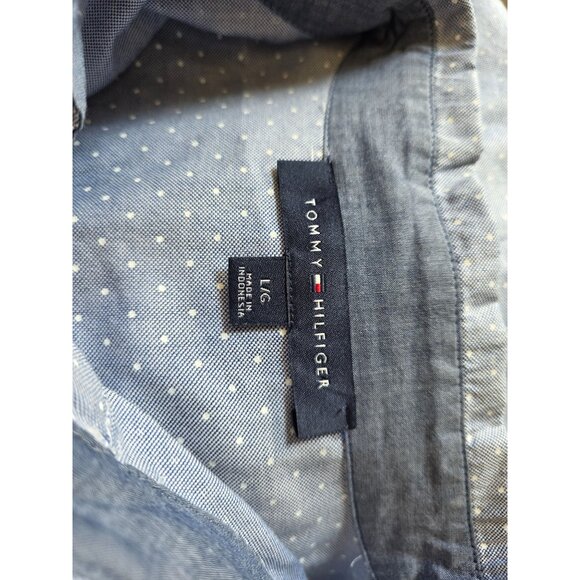 Tommy Hilfiger Womens Blue Gray Polka Dot L/G Cotton Blouse - Picture 5 of 9